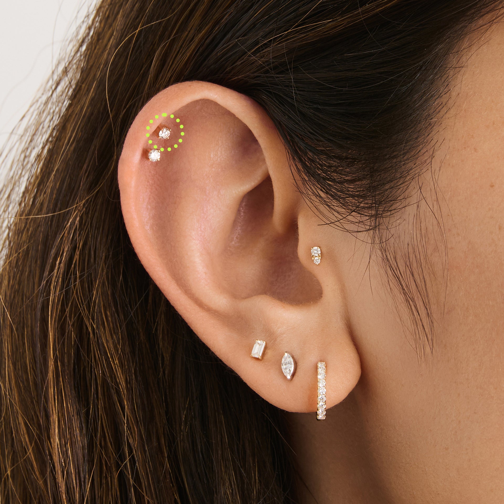 lab grown diamond round stud set in 14k white gold - Alternative view 1