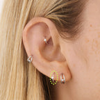 on ear featuring a silver clicker with a cz bezel accent stone [hover] color:null|silver/clear