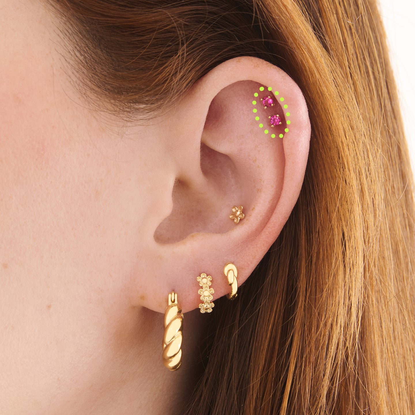 a pink mini cz stud set in a 14k gold setting [hover] color:null|gold/pink