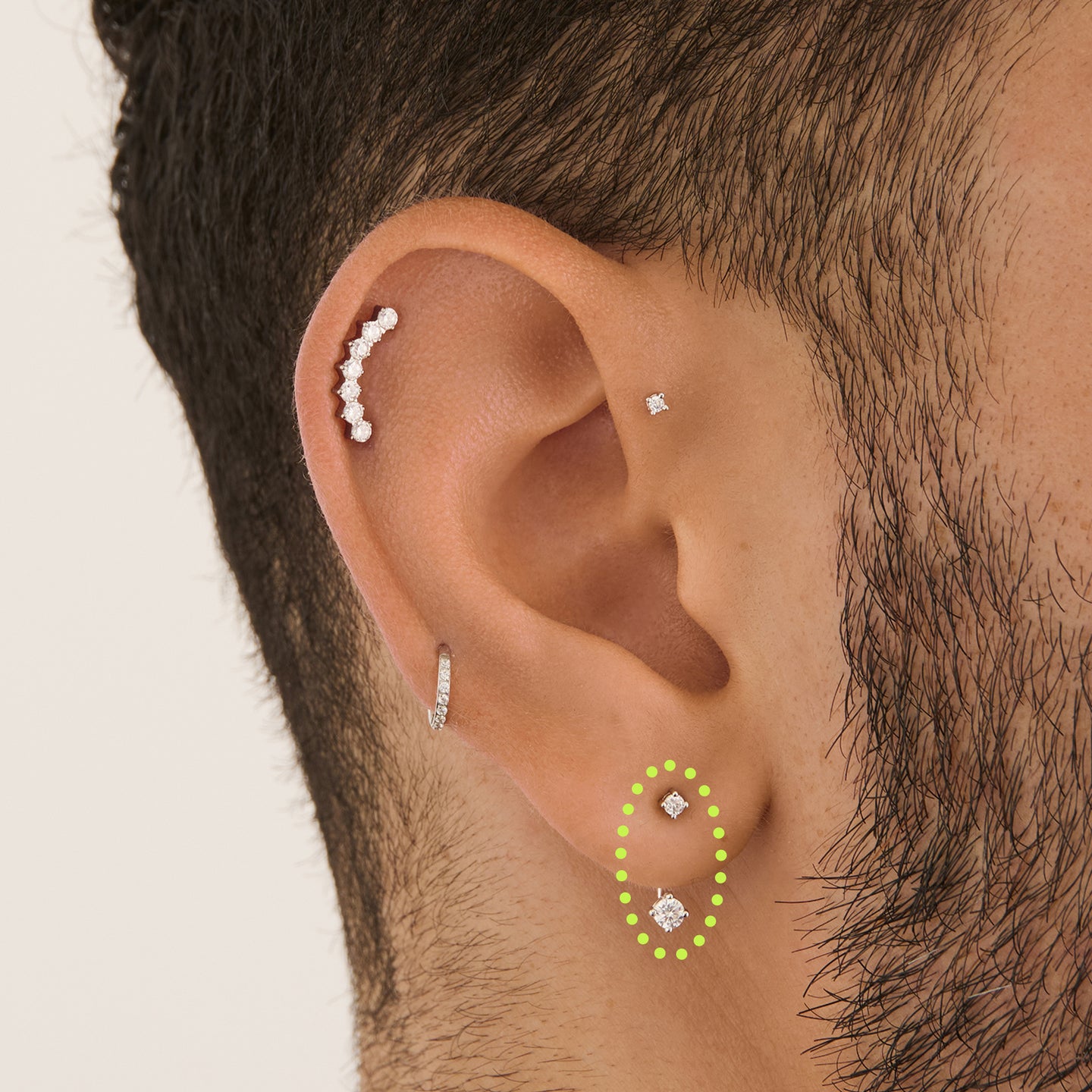 on ear featuring a silver cz jacket stud [hover] color:null|silver/clear