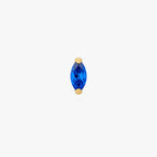 This image shows a front view of a golden titanium marquise flatback with a blue cz stone 
