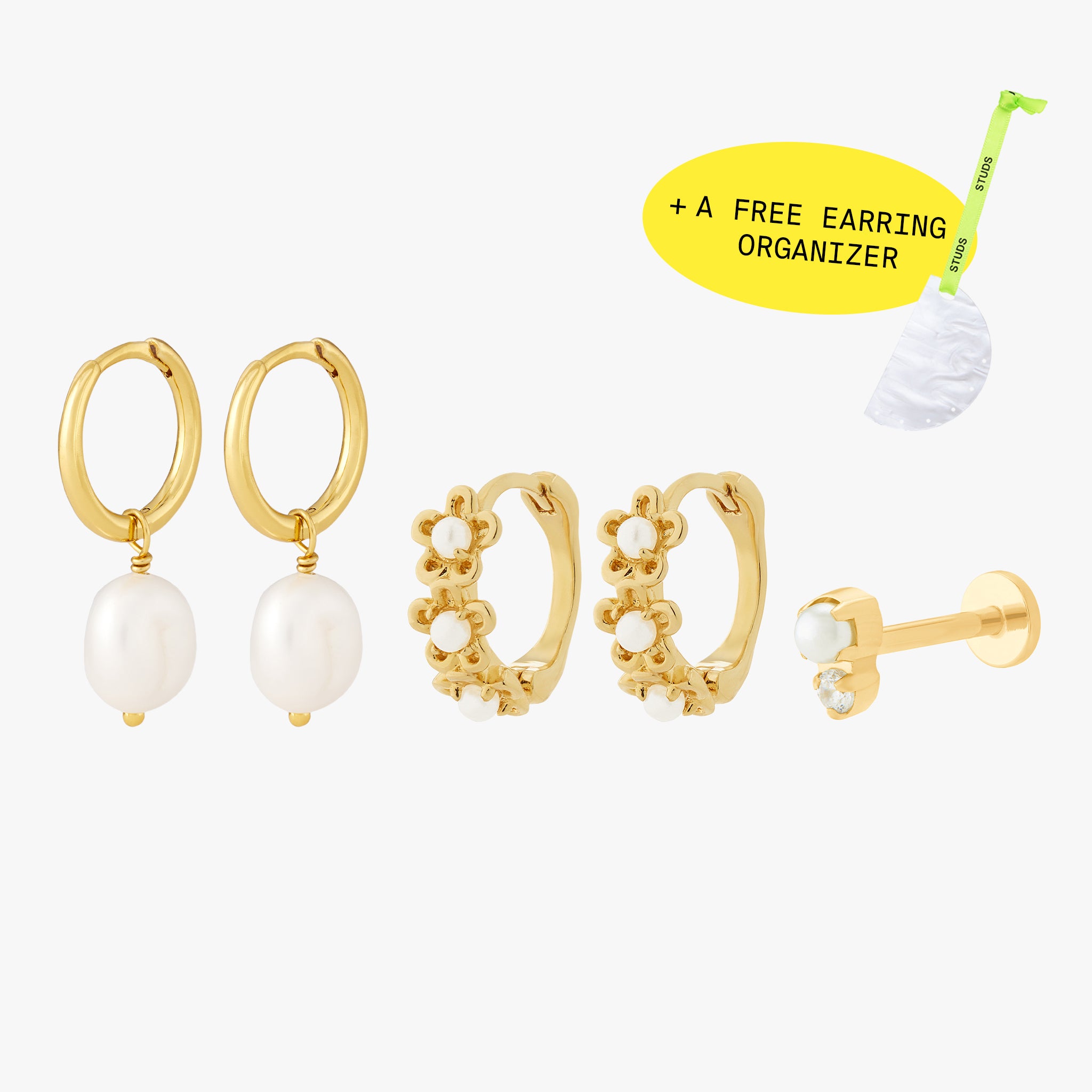 Studs Pearl Essentials Set In Gold