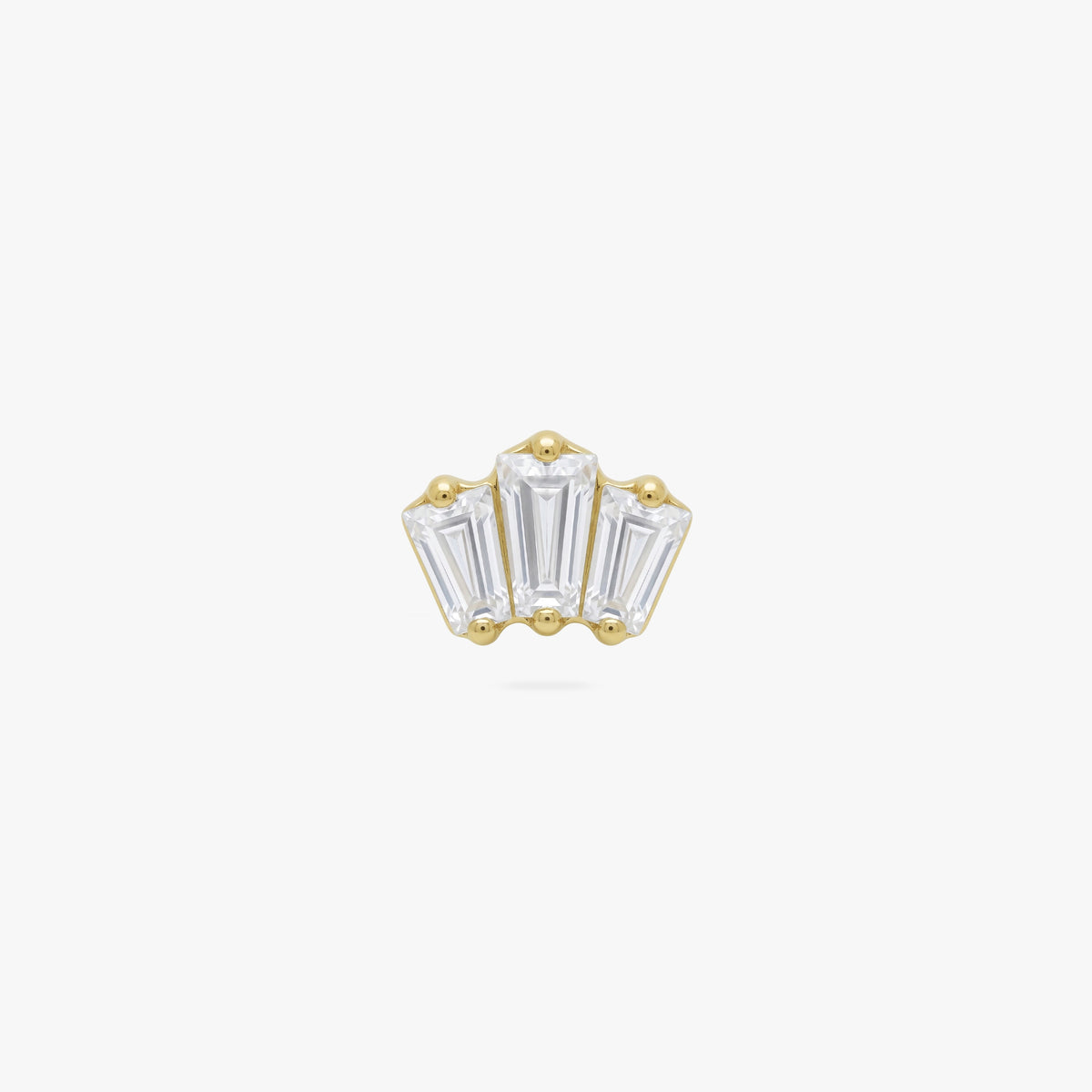 this image shows the front view of a 14K Micro Crown Baguette flatback with clear cz stones 