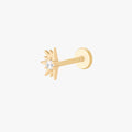 This image shows the side view of the 14k yellow gold twinkle flatback with a clear cz stone in the center 