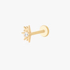 This image shows the side view of the 14k yellow gold twinkle flatback with a clear cz stone in the center 