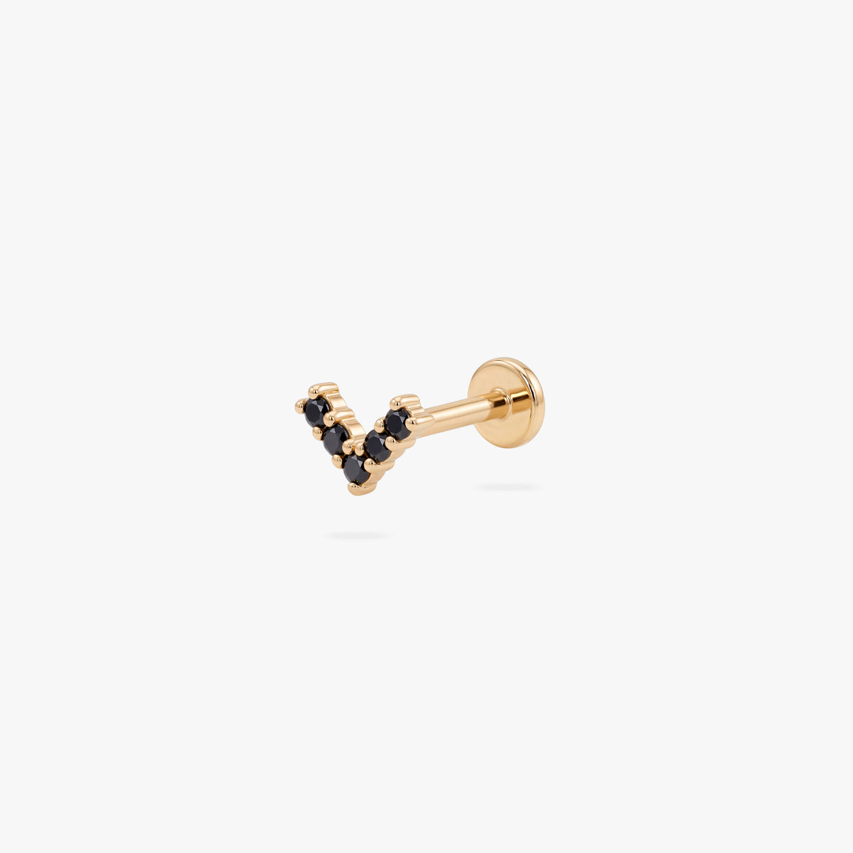 this image shows the side view of a 14k gold pave v flatback with black cz stones 