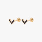 this image shows the side view of a pair of the 14k pave v flatback with black cz stones 