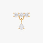 This image shows an image of a front view 14k Yellow gold pave bar flatback with cz dangle.
