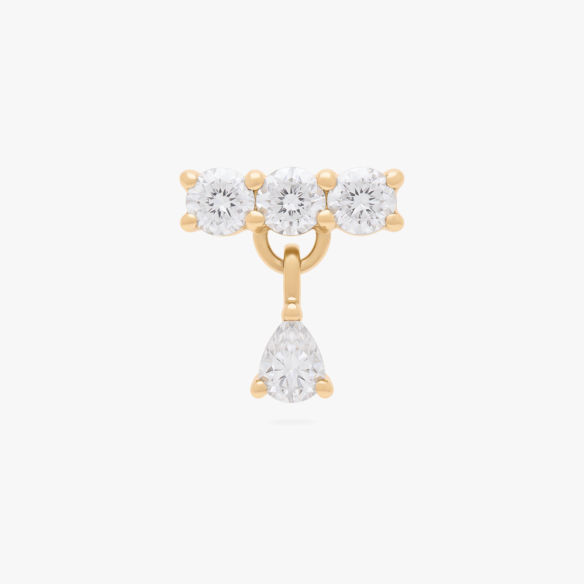 This image shows an image of a front view 14k Yellow gold pave bar flatback with cz dangle.