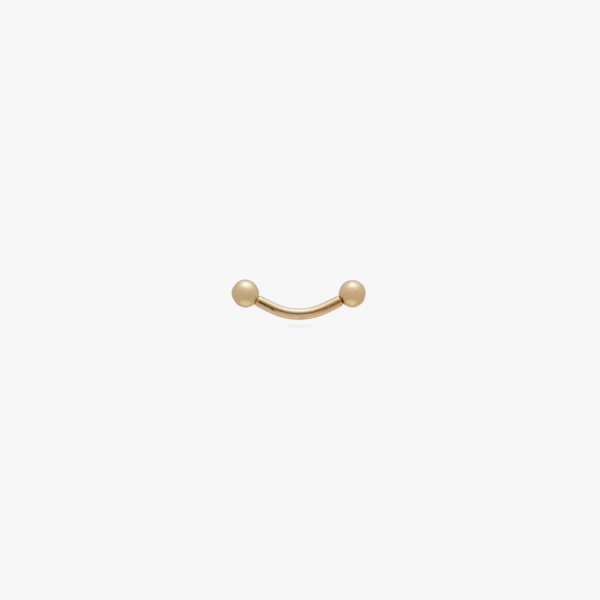 This is an image of a 14K gold curved barbell that is 8mm in length against a white background.