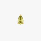this image shows a front view of a Golden Titanium pear flatback with a green cz stone. 