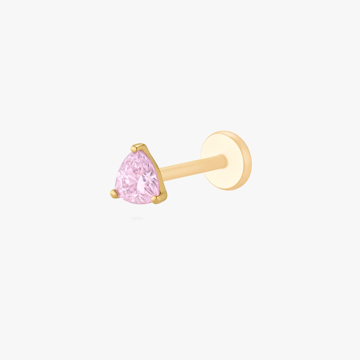 this image shows the side view of a Golden Titanium pear flatback with a pink cz stone. 