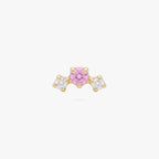 this image shows the front view of a  gold plated micro cluster flatbacks with two clear and one pink cz stones