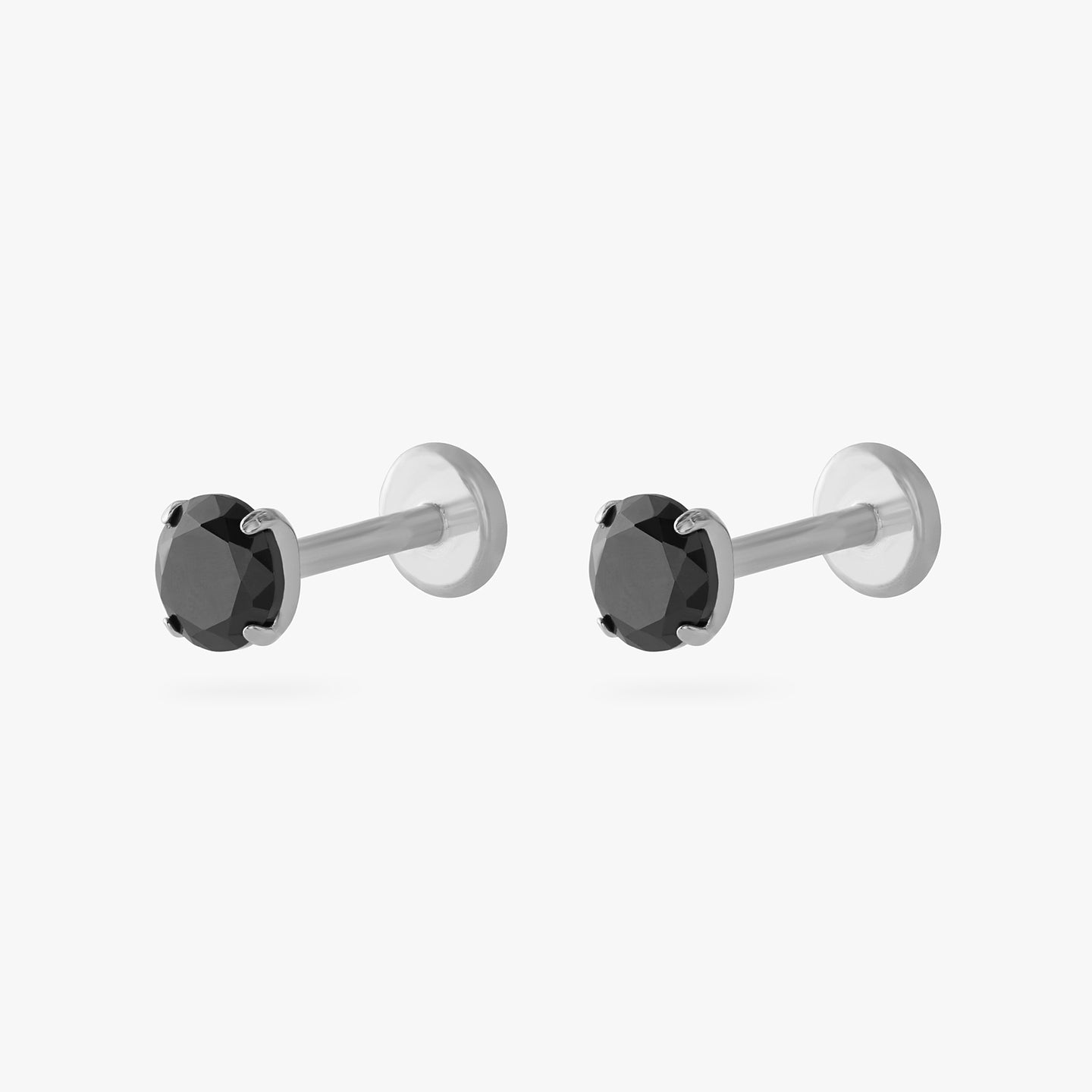 titanium cz flatback stud with a 4mm black cz stone [hover] color:null|silver/black