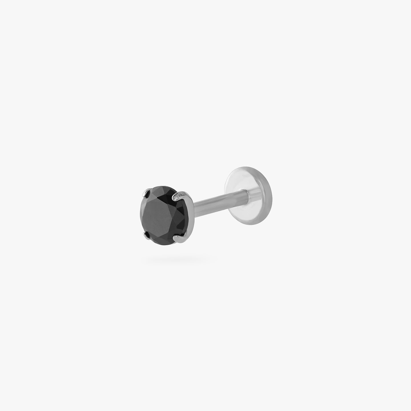 titanium cz flatback stud with a 4mm black cz stone color:null|silver/black