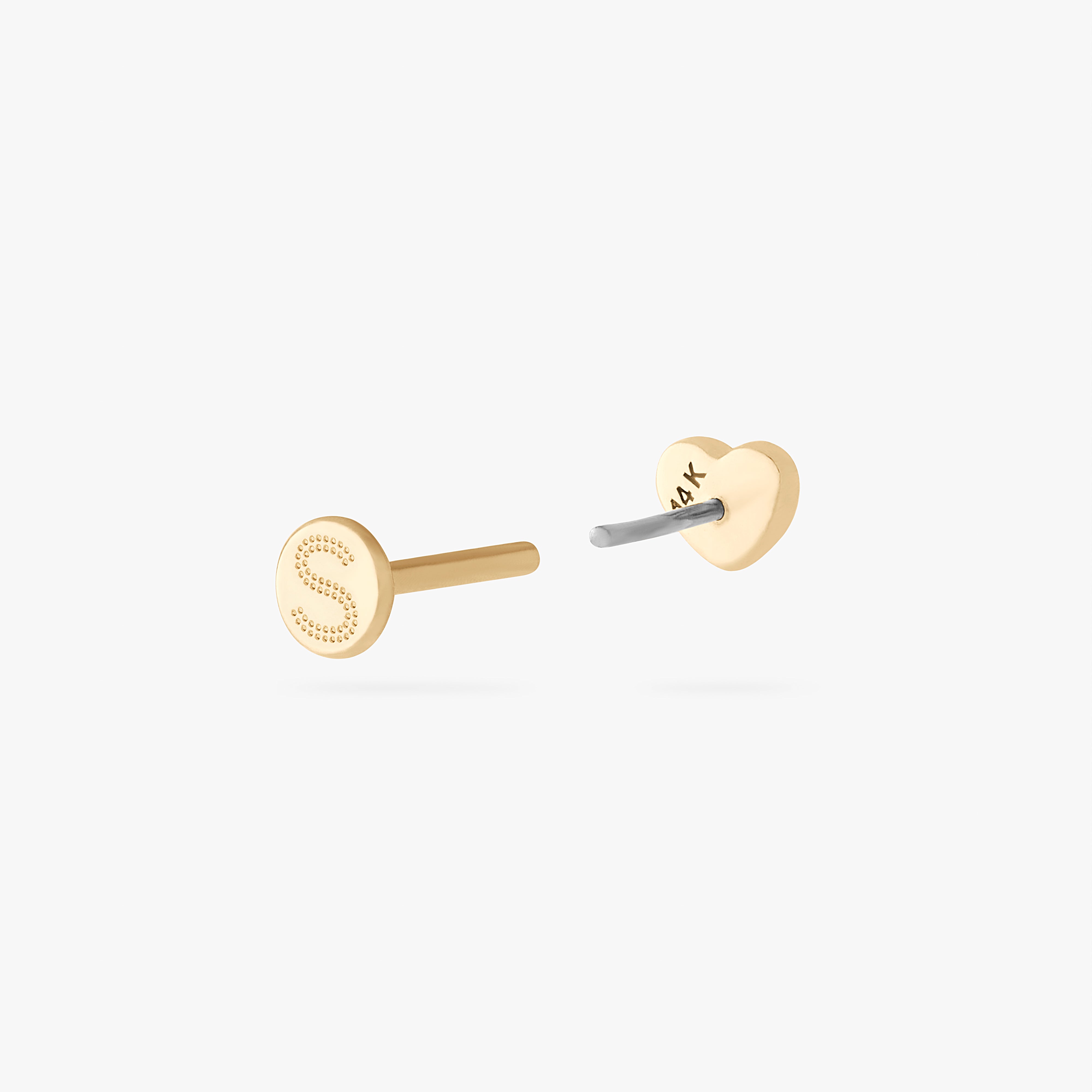 This is an image of a 14k gold flatback stud in the shape of a heart. color:null|14k gold