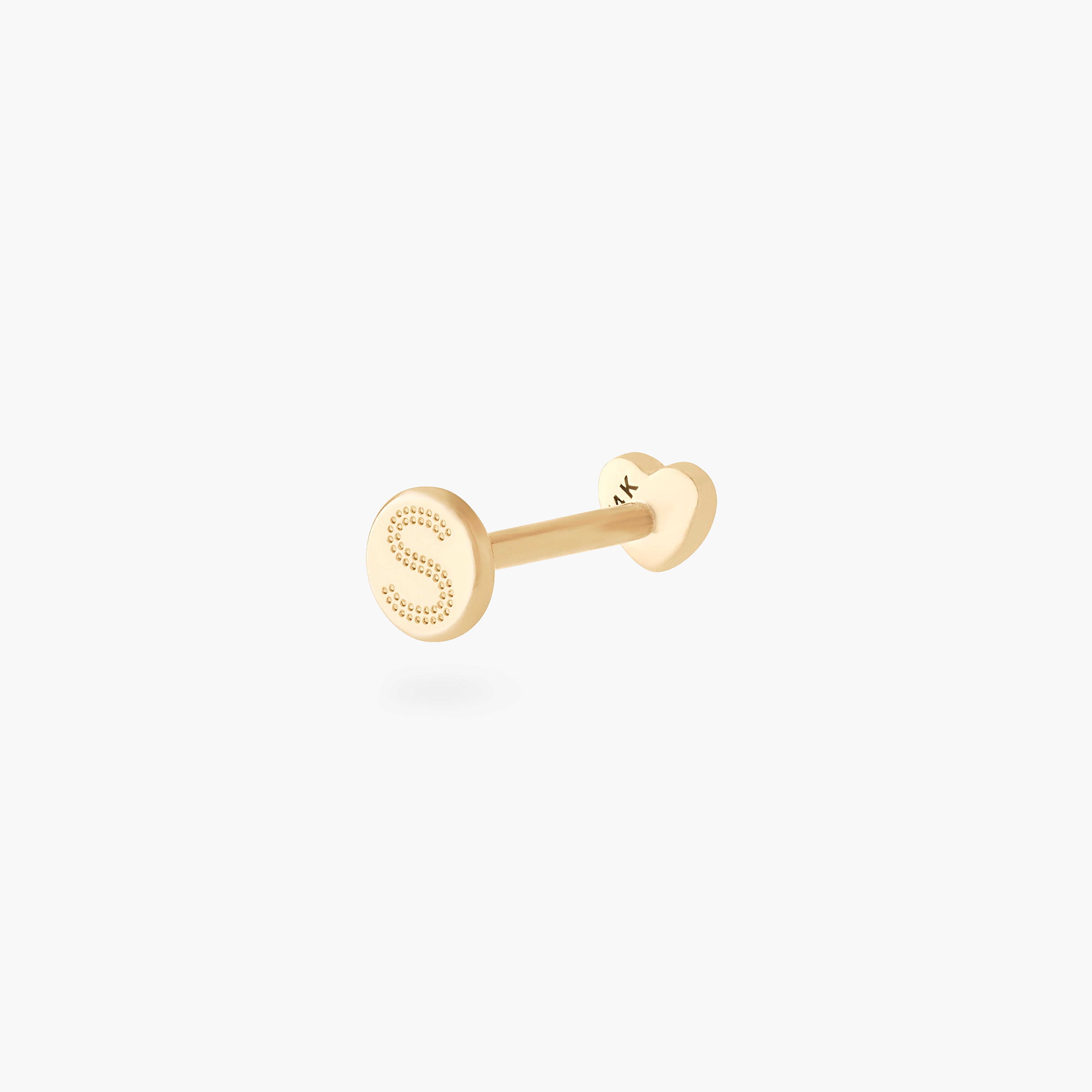 This is an image of a 14k gold flatback stud in the shape of a heart. color:null|14k gold