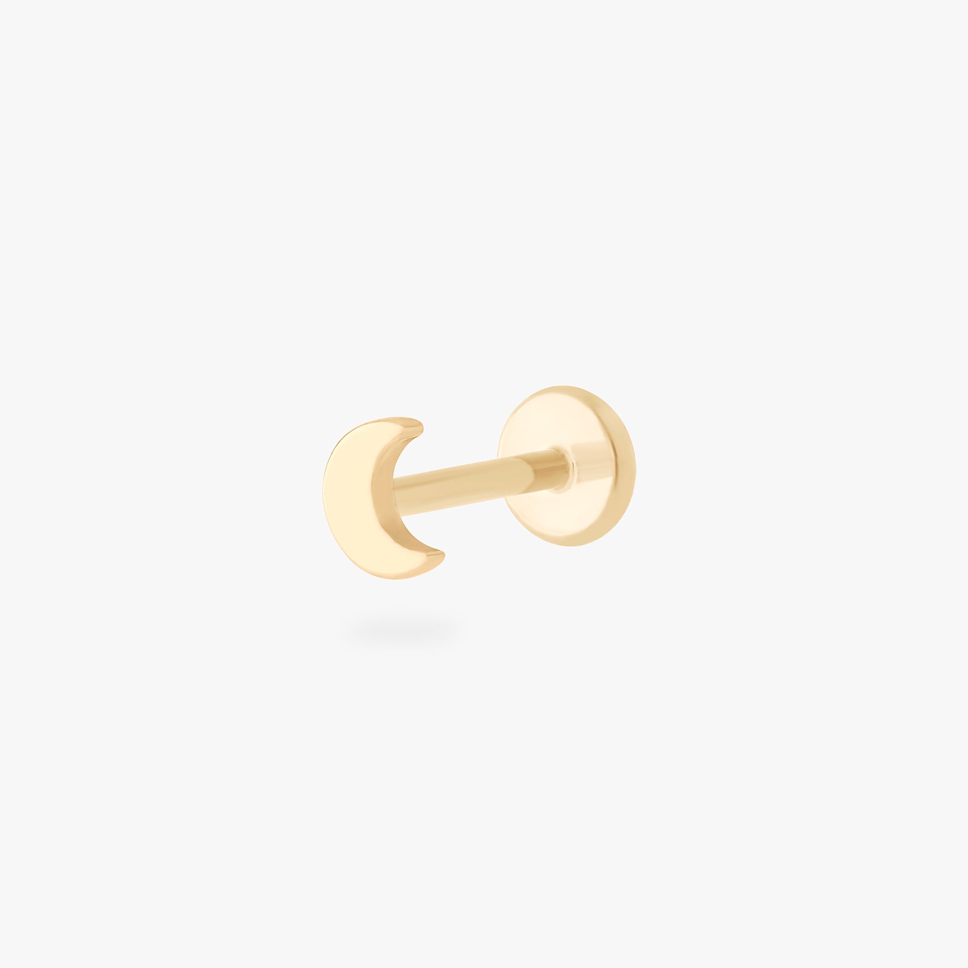 This is an image of a 14k gold flatback stud in the shape of a moon. - Main view