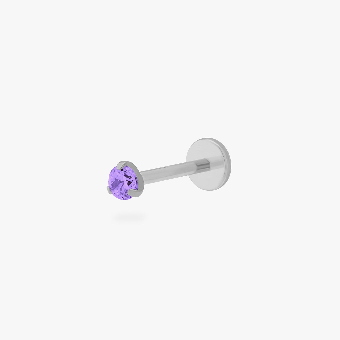 This is a silver toned titanium flatback stud with an amethyst mini cz stone. color:null|amethyst