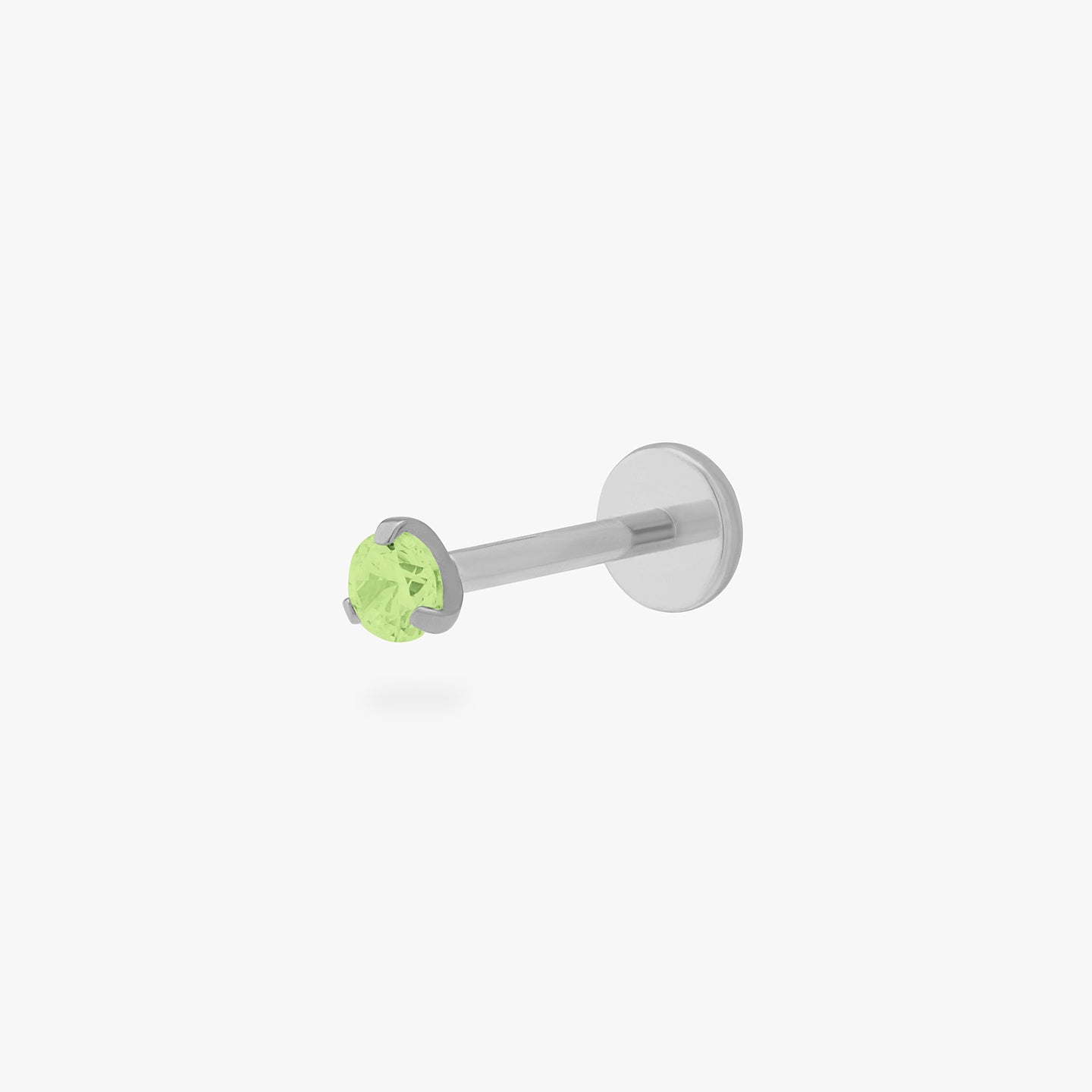 This is a silver toned titanium flatback stud with a mini peridot cz stone. color:null|peridot