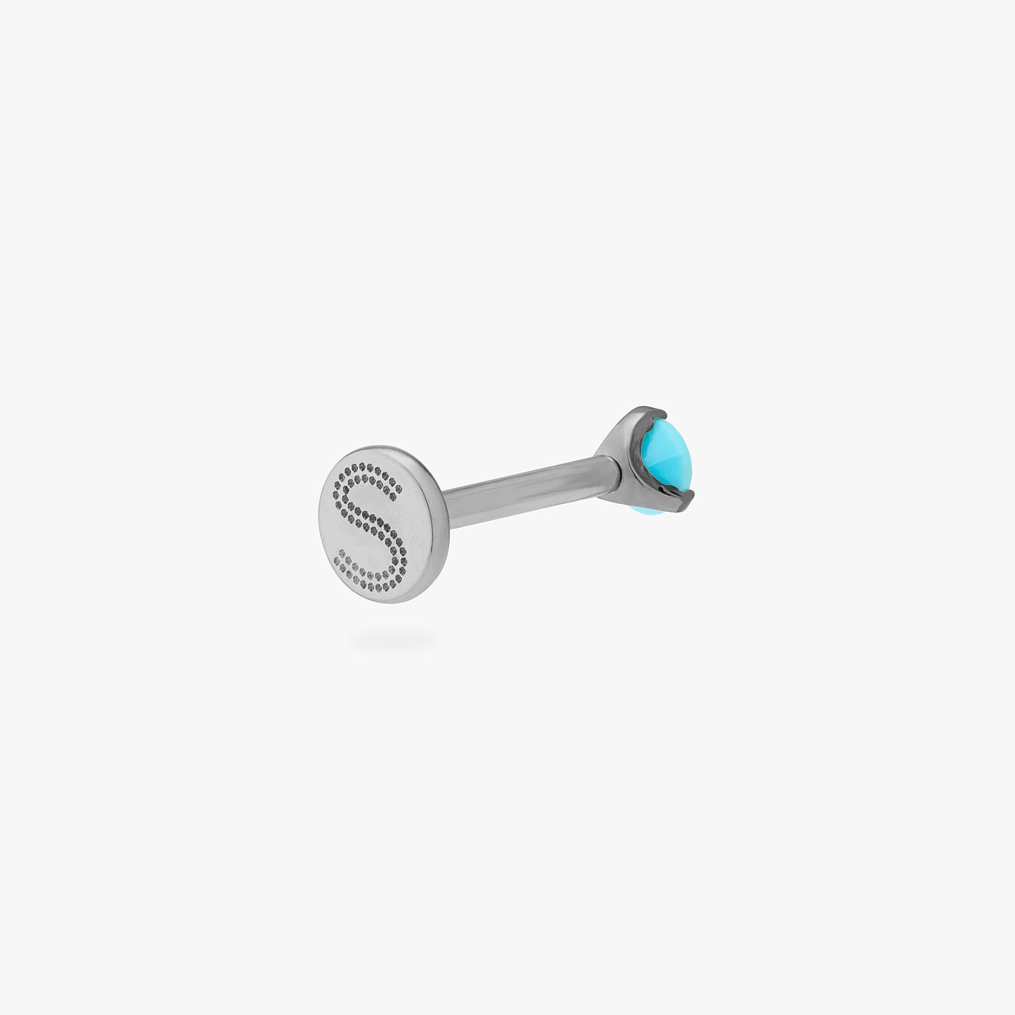 This is a silver toned titanium flatback stud with a mini turquoise cz stone. color:null|turquoise