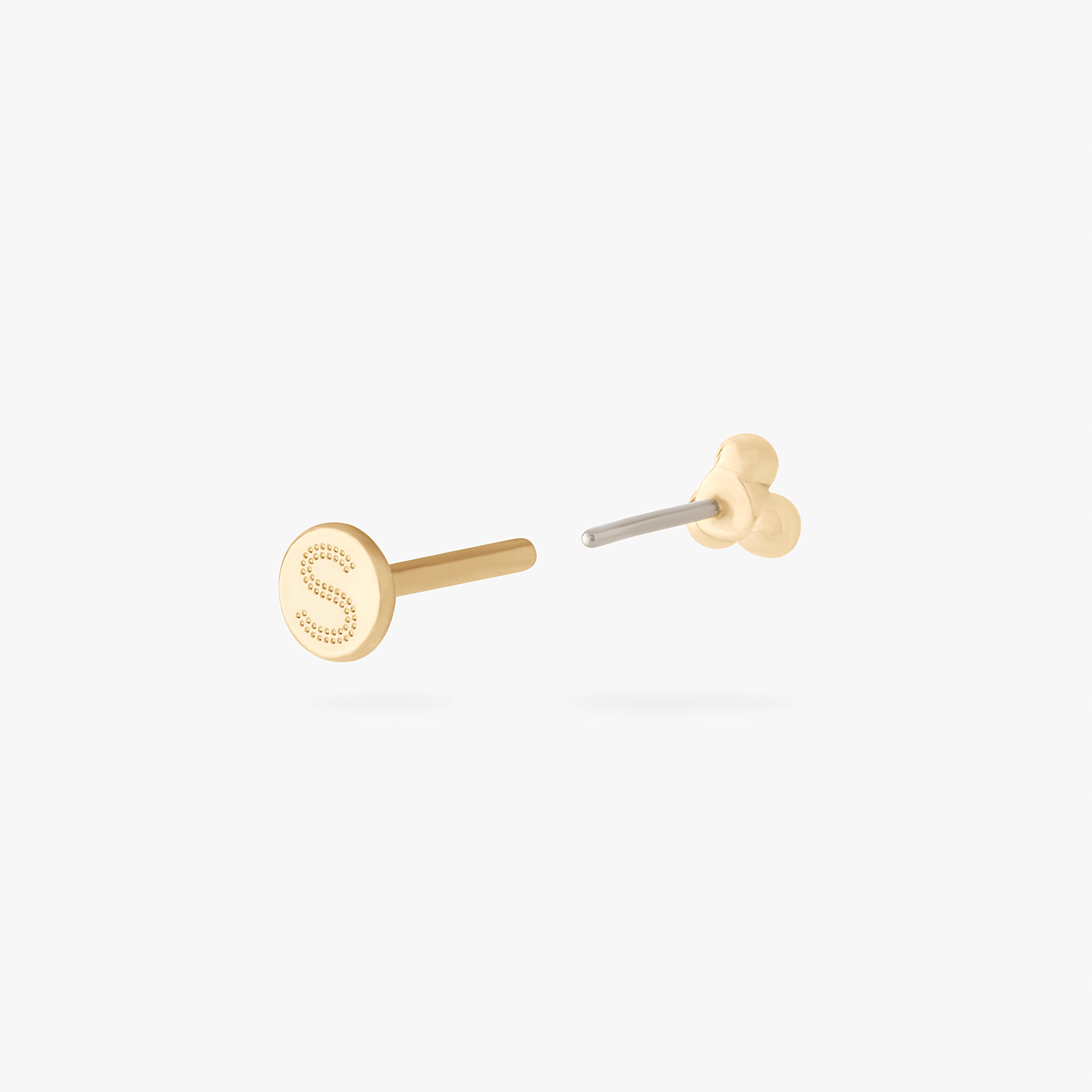 This is an image of a 14k gold flatback stud with 3 gold beads creating a triangle shape. color:null|14k gold
