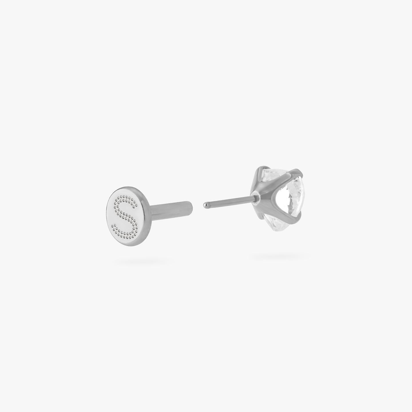 titanium cz heart flatback stud in silver with a clear stone color:null|silver/clear