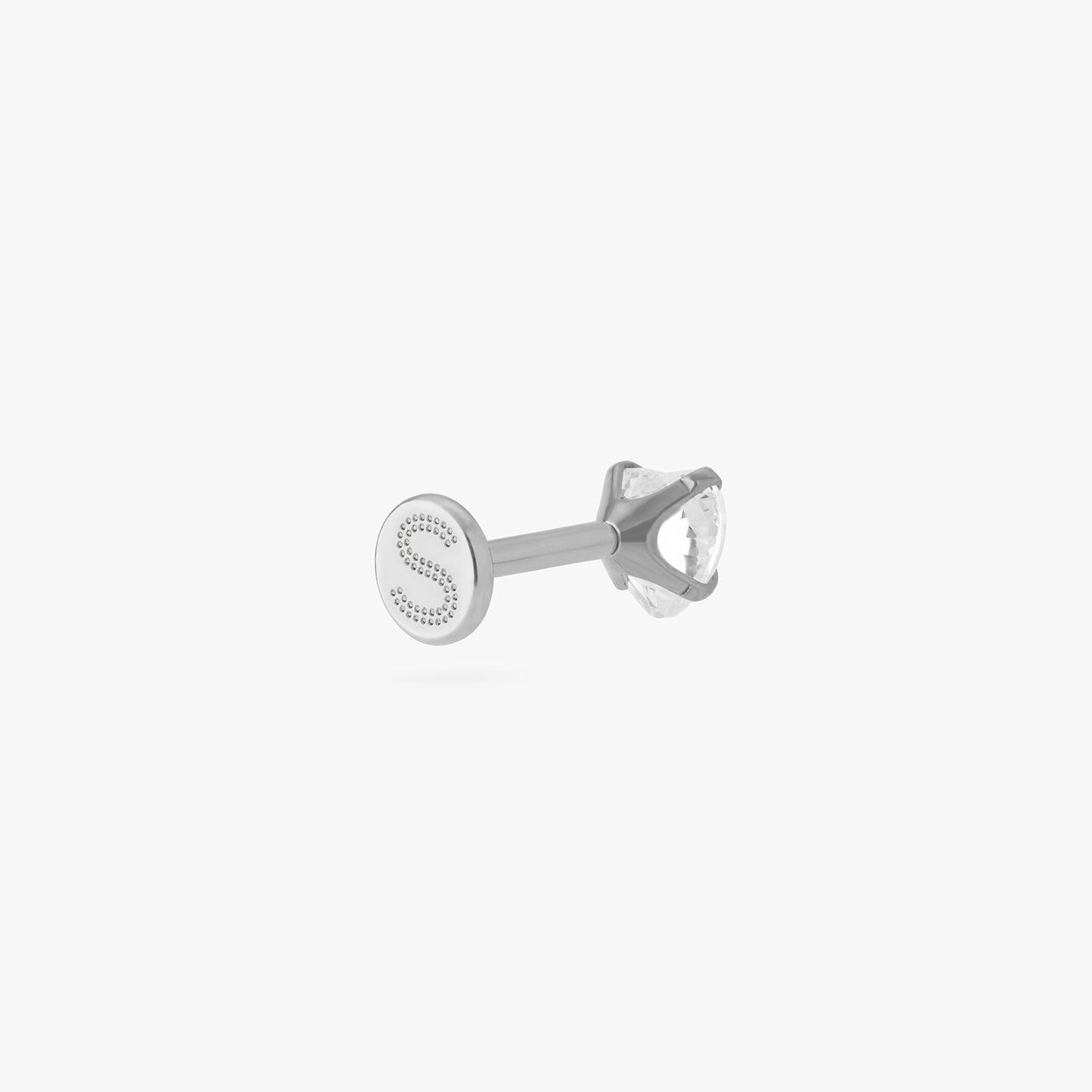 titanium cz heart flatback stud in silver with a clear stone color:null|silver/clear