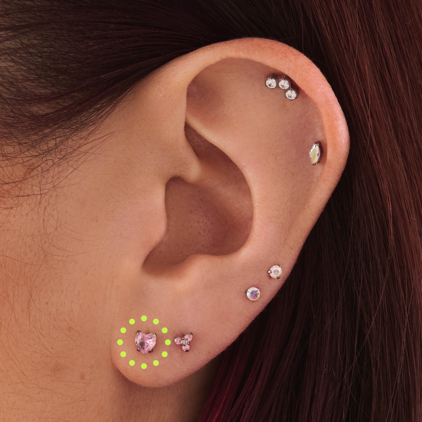 titanium cz heart flatback stud in silver with a pink stone [hover] color:null|silver/pink