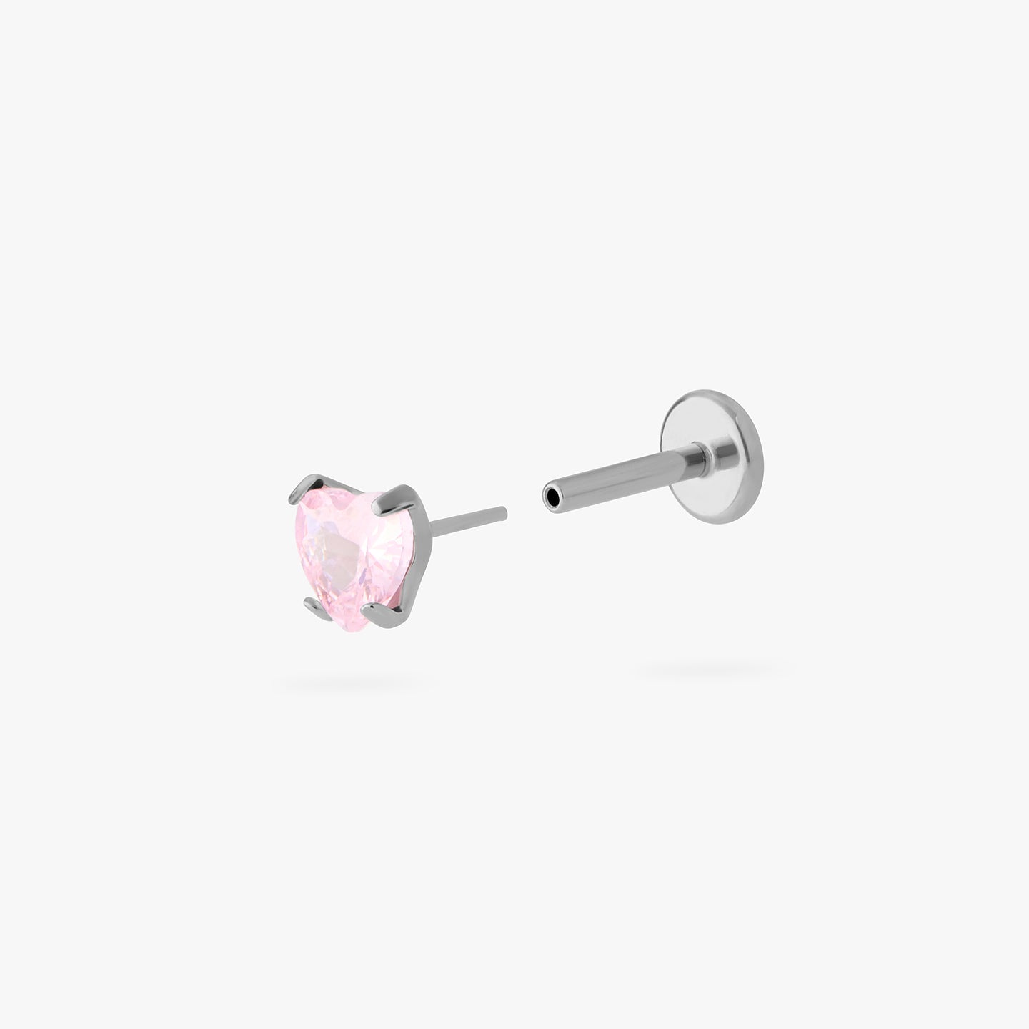 titanium cz heart flatback stud in silver with a pink stone color:null|silver/pink