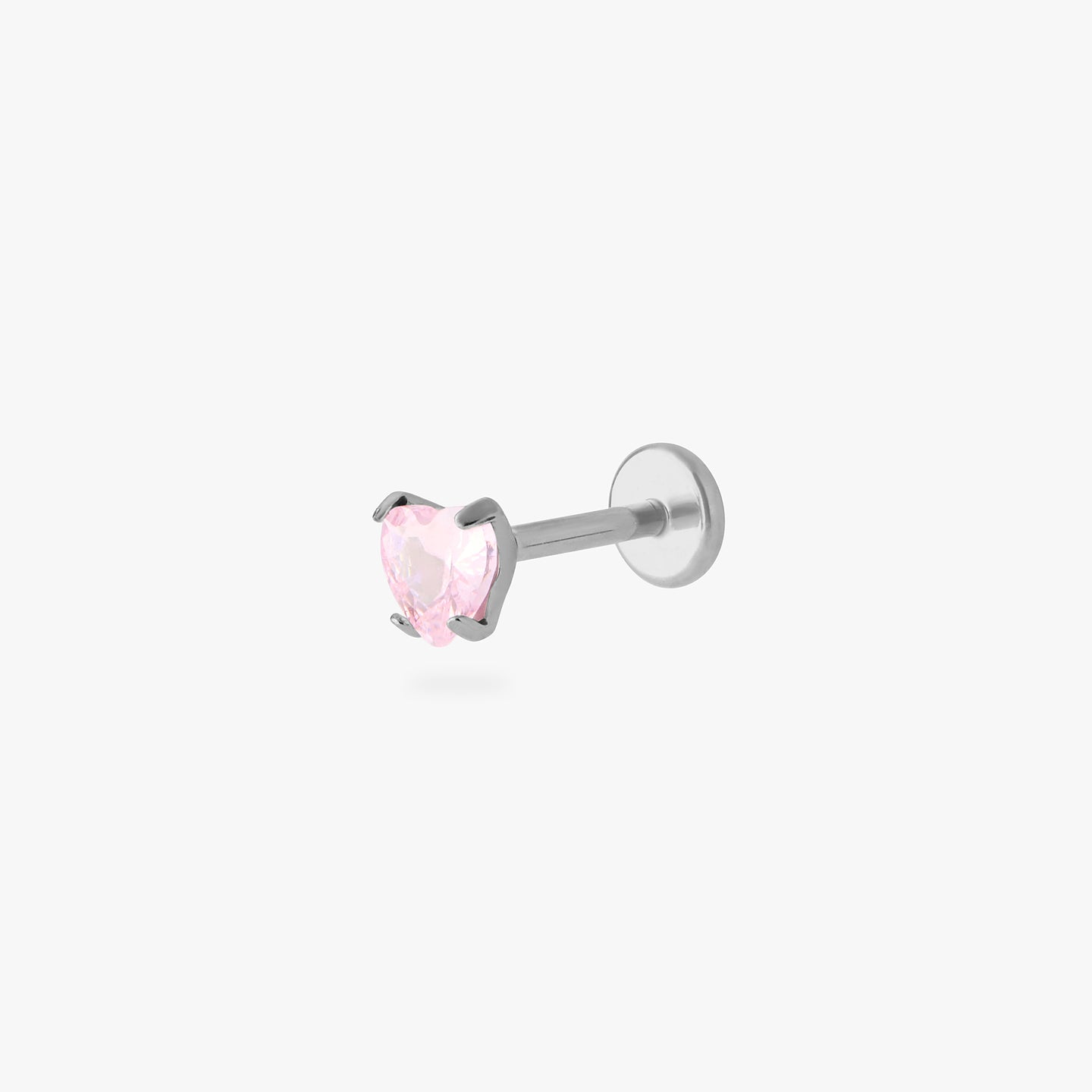 titanium cz heart flatback stud in silver with a pink stone color:null|silver/pink