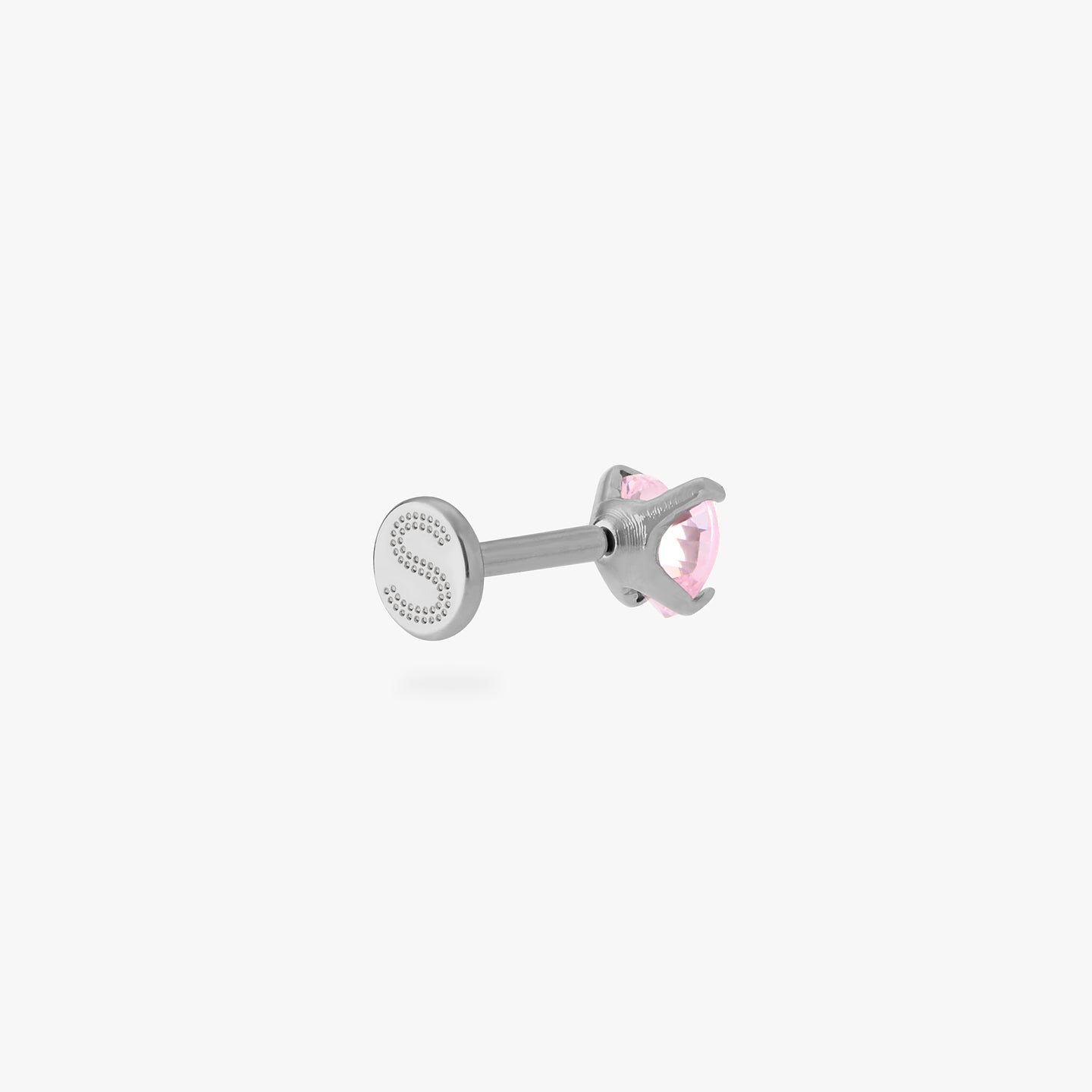 titanium cz heart flatback stud in silver with a pink stone color:null|silver/pink