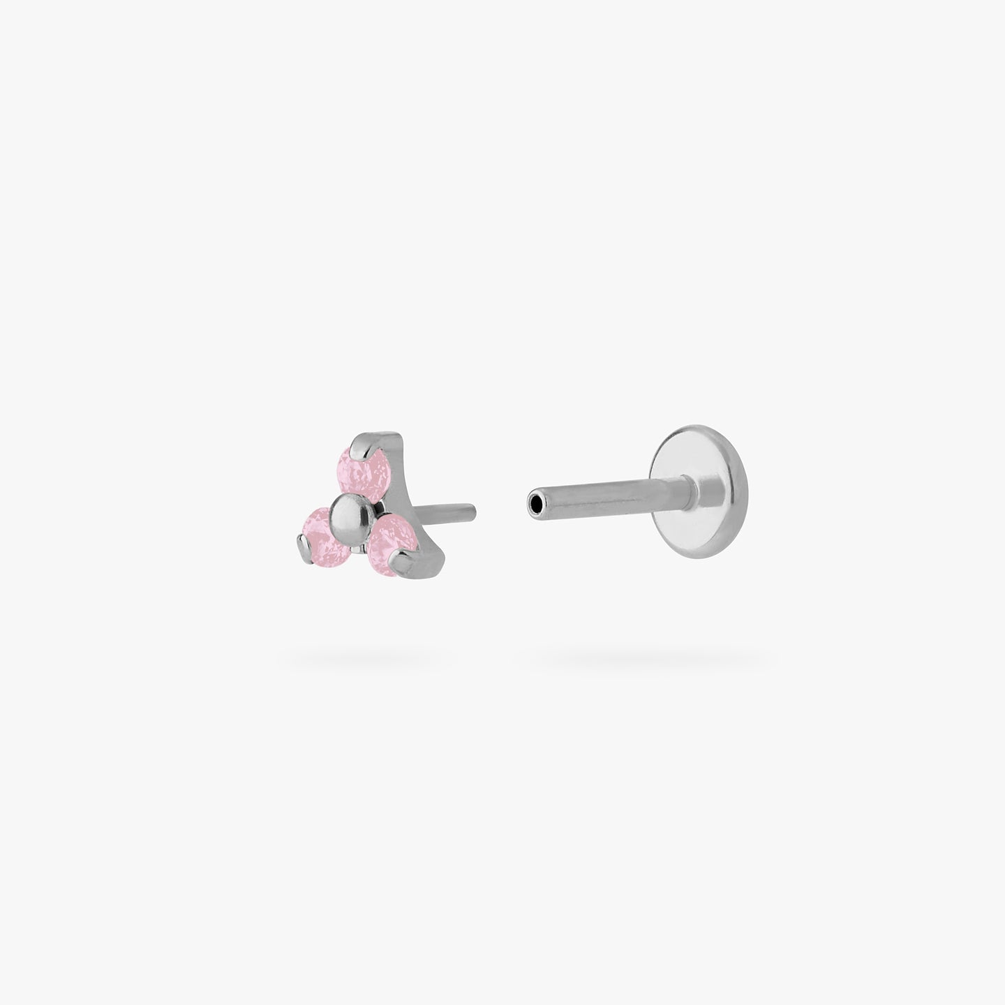 flatback trio of 3 pink cz studs set in titanium color:null|silver/pink