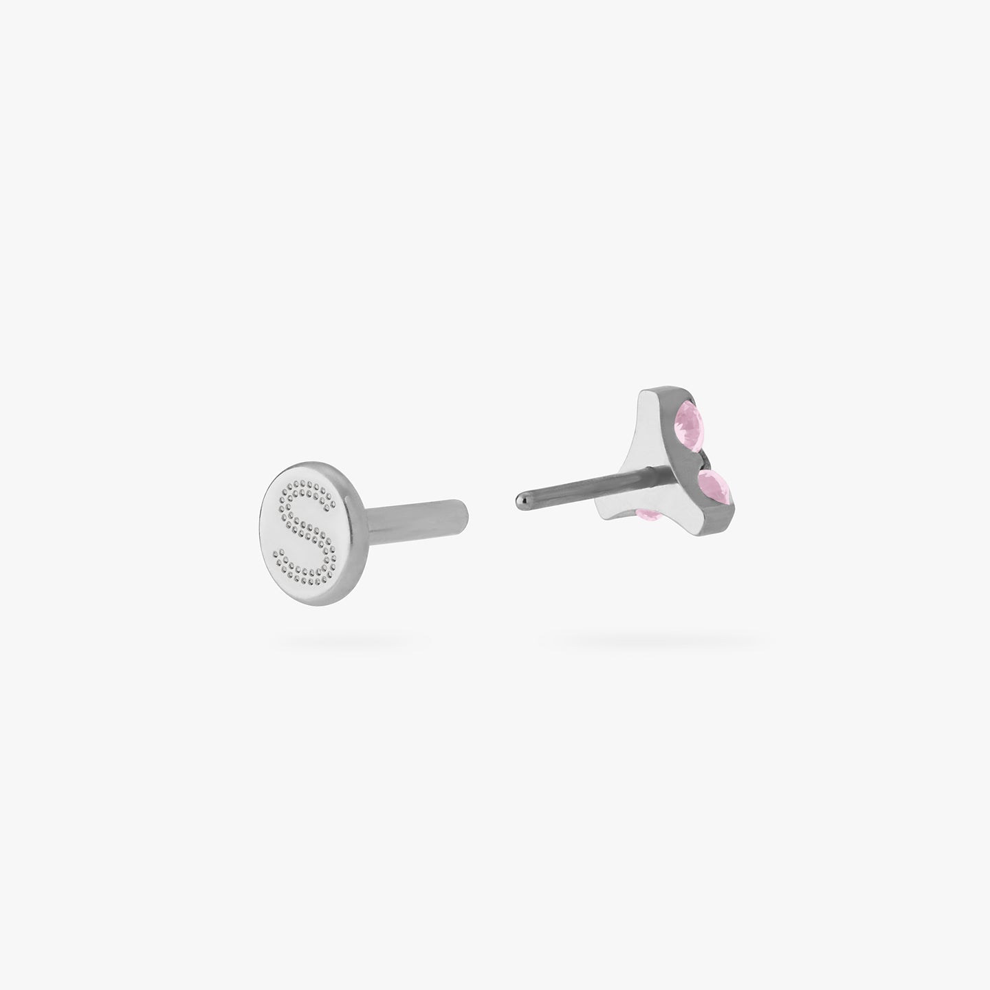 flatback trio of 3 pink cz studs set in titanium color:null|silver/pink