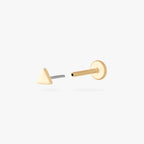 This is a front image of a 14k gold flatback stud that is a solid gold triangle shape separated from the labret 