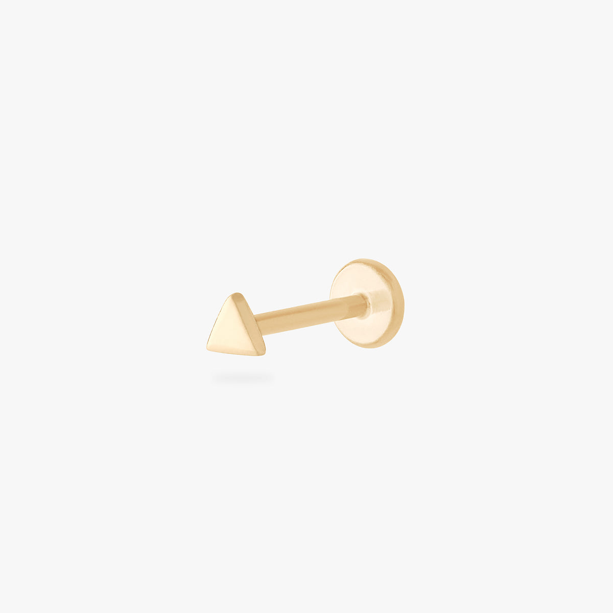This is an image of a 14k gold flatback stud that is a solid gold triangle shape. 