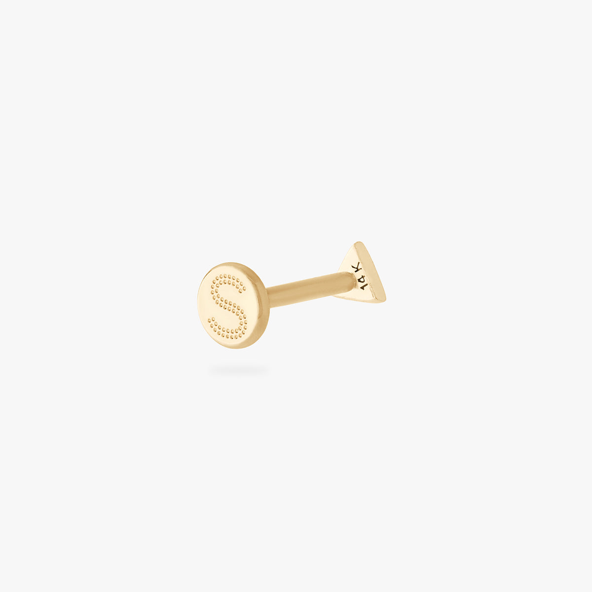 This is a back image of a 14k gold flatback stud that is a solid gold triangle shape. 