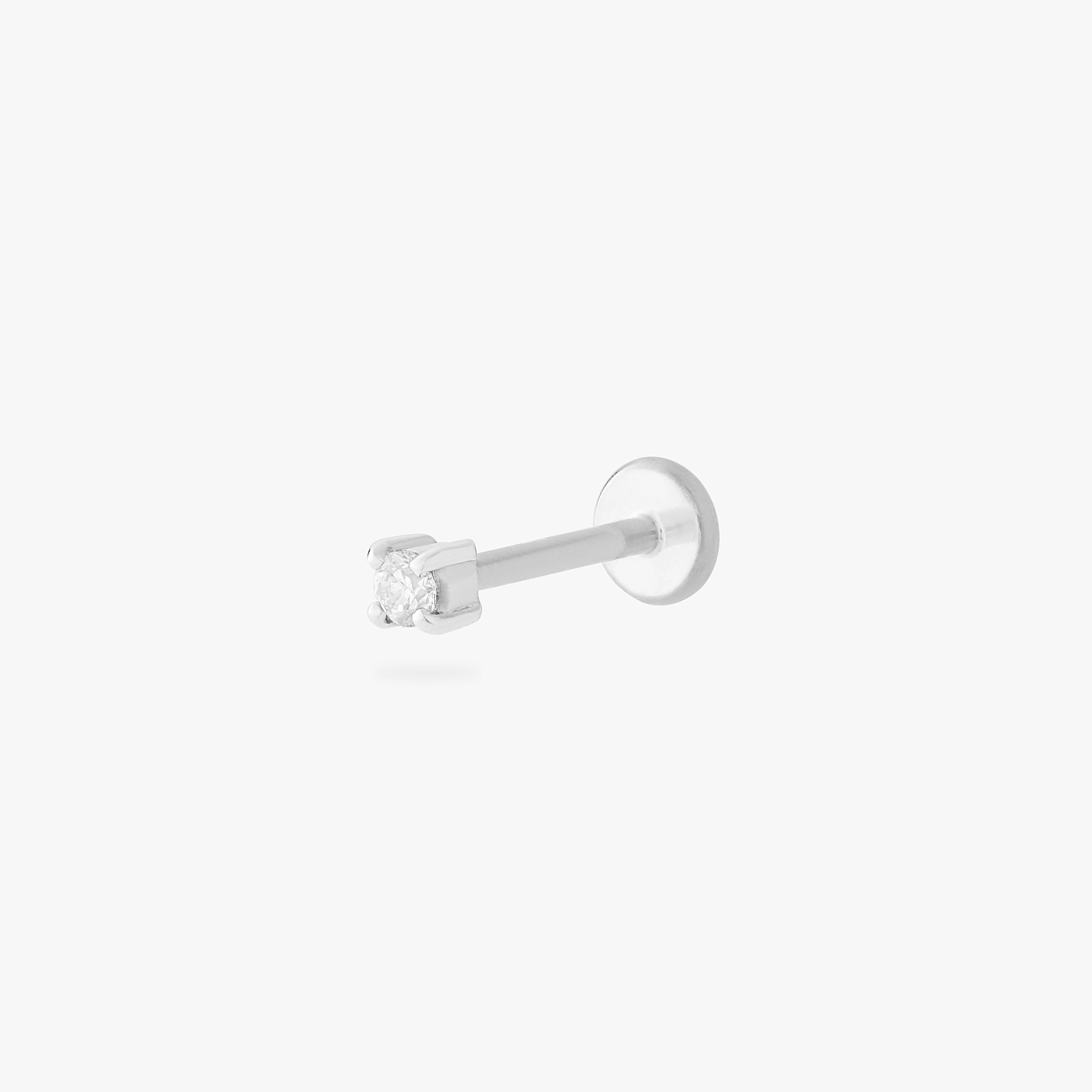 This is a 14k silver flatback stud with a clear mini lab-grown diamond. color:null|silver/clear