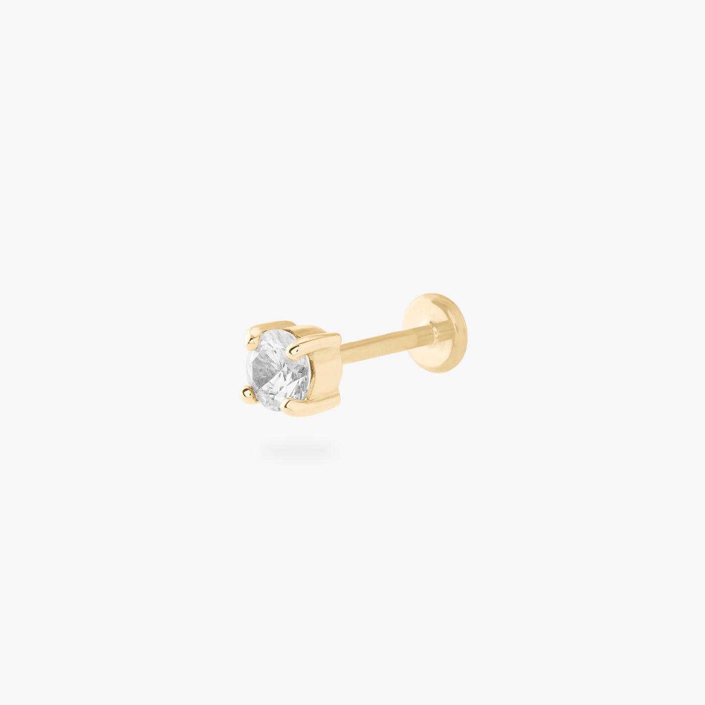 a 14k 4mm cz flatback stud with a clear cz stone color:null|gold/clear