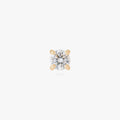 This image is a 14K gold flatback stud with a crystal cz stone against a white background. 