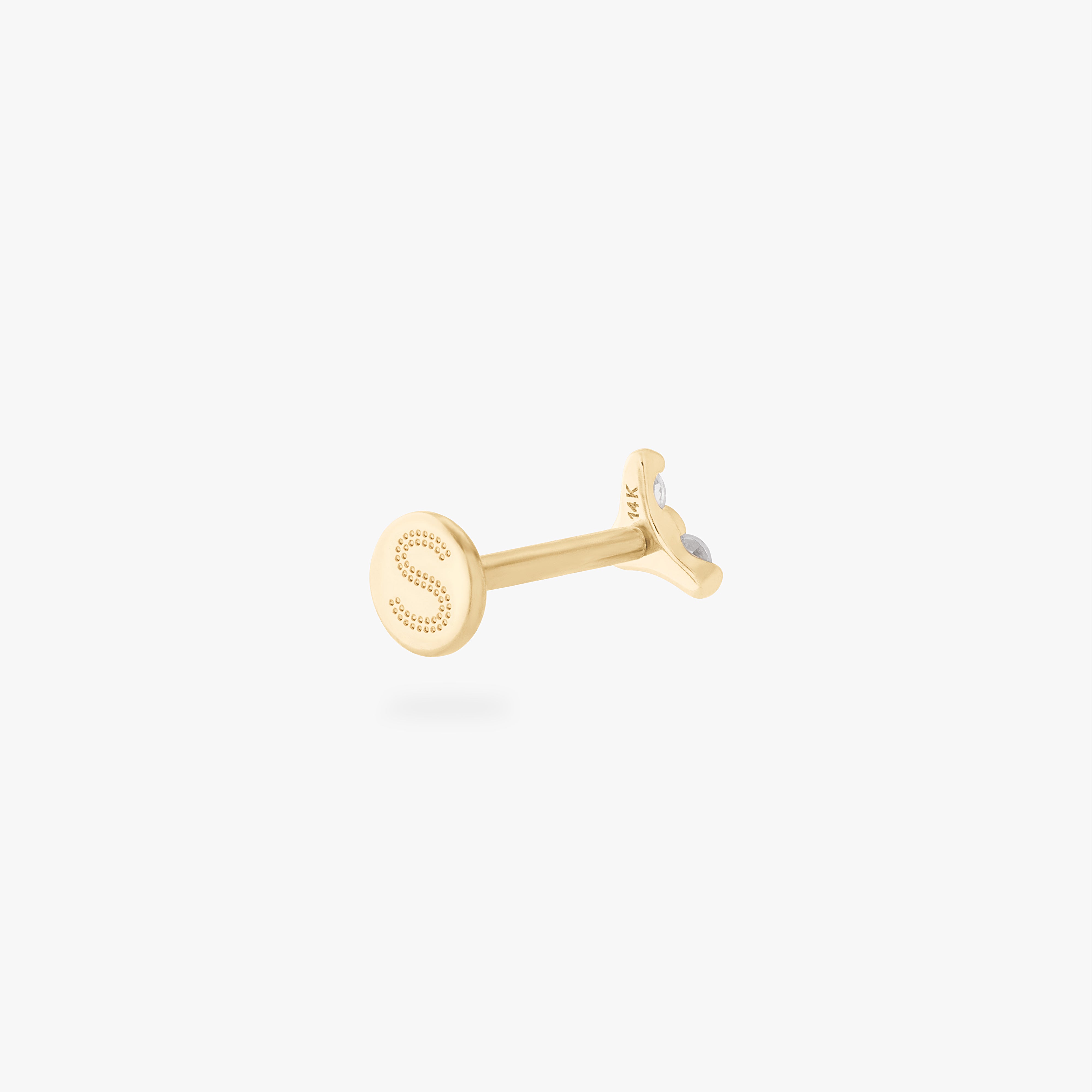 This is an image of a gold flatback stud that has 3 cz stones in the shape of a triangle. - Alternative view 5