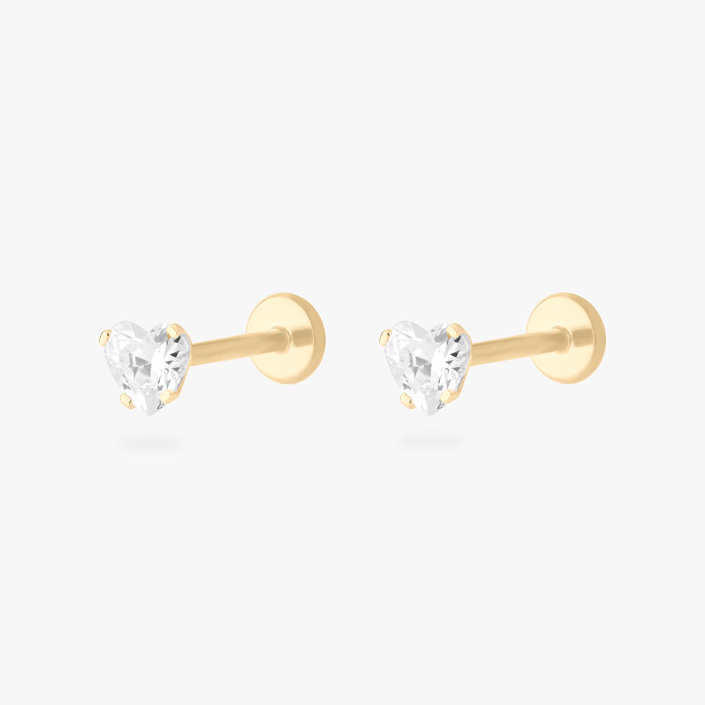 14k heart cz flatback in gold with a clear stone [pair] color:null|gold/clear