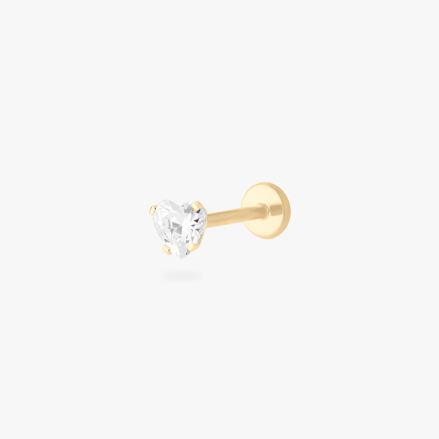 14k heart cz flatback in gold with a clear stone color:null|gold/clear