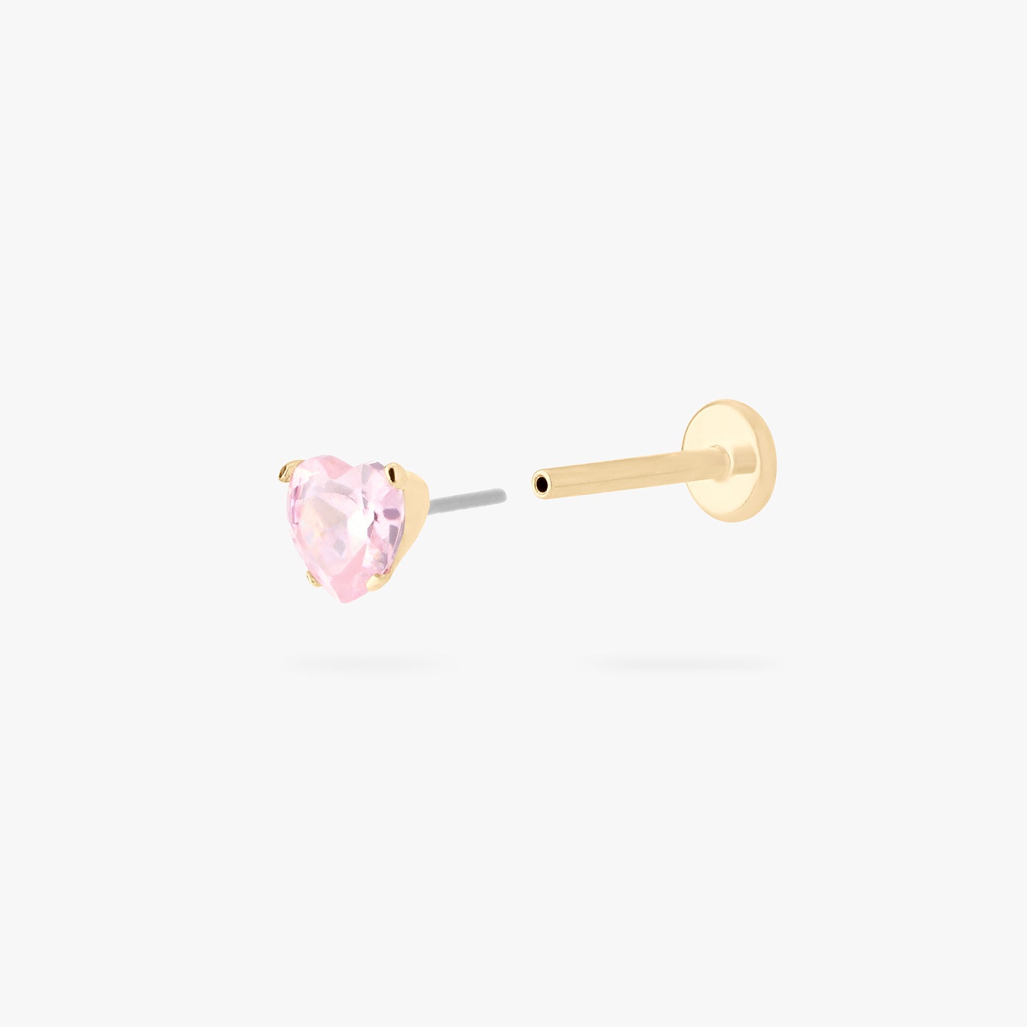 14k heart cz flatback in gold with a pink stone color:null|gold/pink