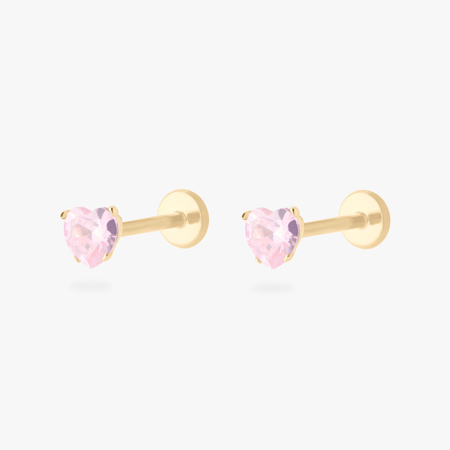 14k heart cz flatback in gold with a pink stone [pair] color:null|gold/pink