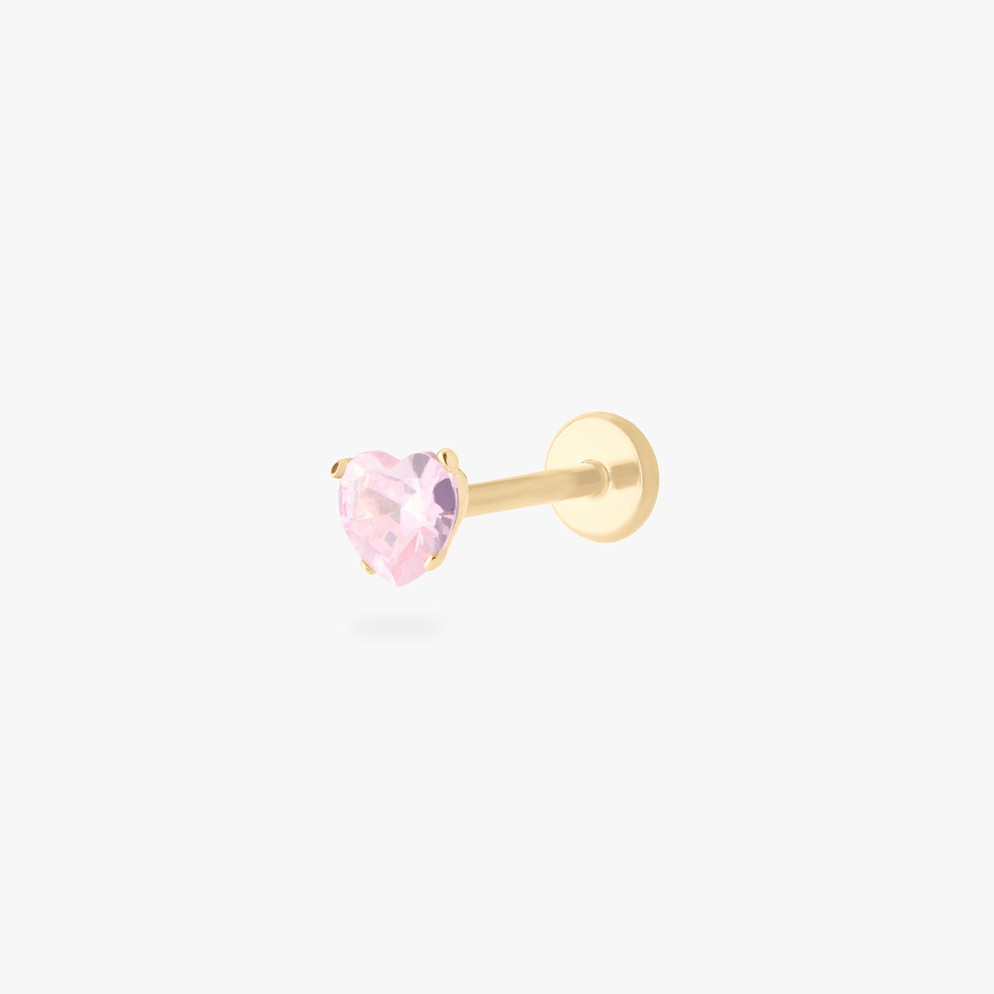 14k heart cz flatback in gold with a pink stone color:null|gold/pink