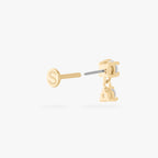 14k cz dangle flatback stud with 2 clear cz stones color:null|gold/clear