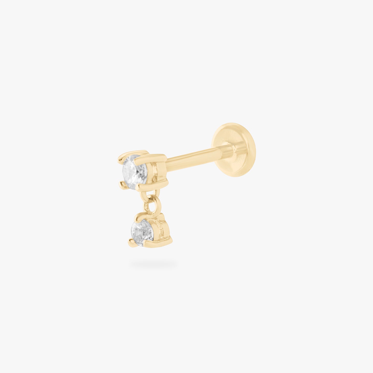 14k cz dangle flatback stud with 2 clear cz stones color:null|gold/clear