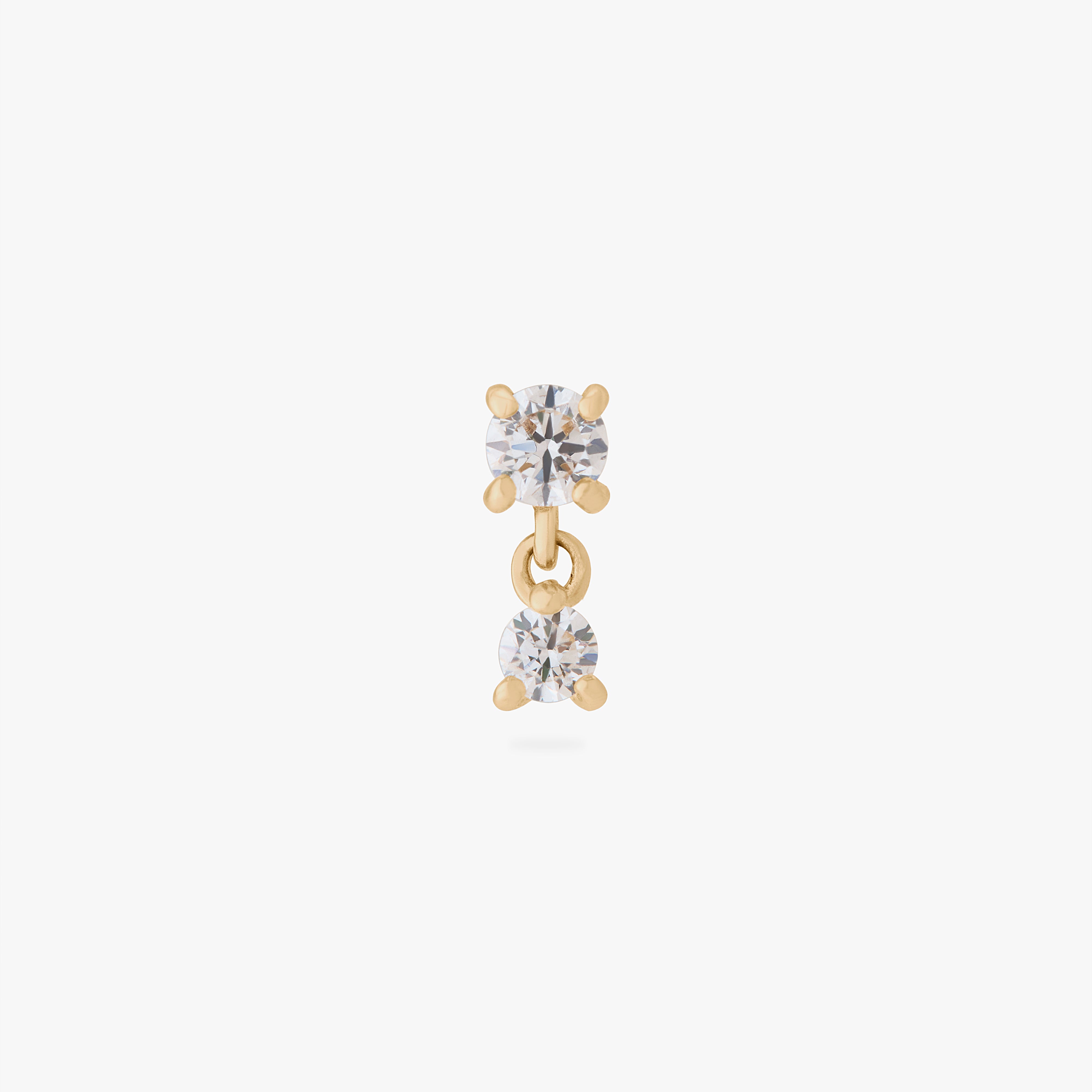 two dangling clear cz stones set in 14k gold for piercing color:null|14k gold|gold/clear