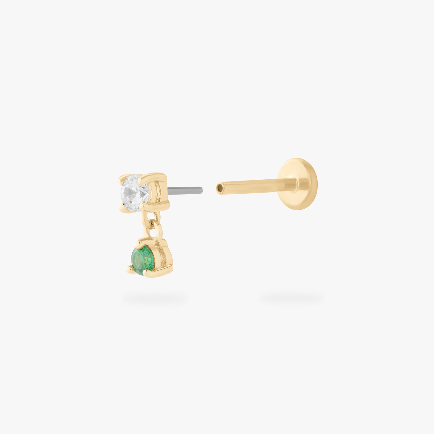 14k cz dangle flatback stud with a clear and green cz stone color:null|gold/green